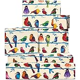 CENTRAL Animal Wrap - 6 Sheets & Tags - Bird Wrapping Paper for Kids & Adults - Recyclable - With Stickers