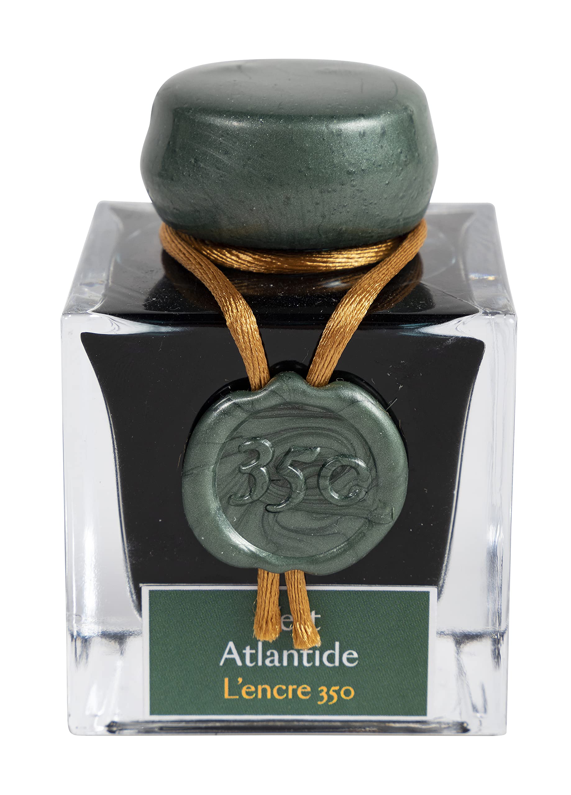 Jacques Herbin 15139JT - A bottle of 350 gold and silver glitter ink for fountain pens, rollerballs, glass nibs and pen-holders - 50 ml - Atlantic green