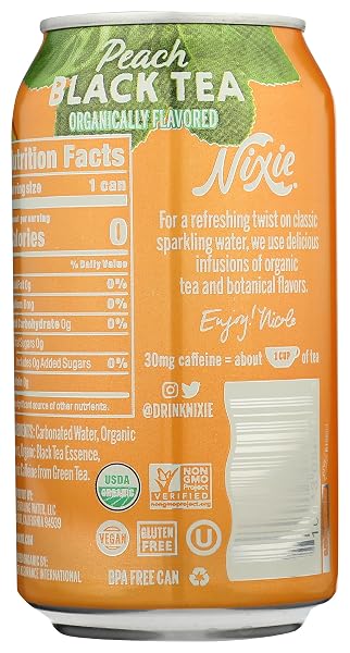 NIXIE ORGANIC PEACH BLACK TEA SPARKLING WATER SINGLE, 12 FZ