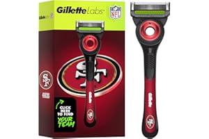 Gillette Labs Special NFL 49ers Edition Shaving Razor for Men - 1 Handle, 4 Razor Blade Refills & Magnetic Stand, Holiday Gifts for Men, GilletteLabs with Exfoliating Bar