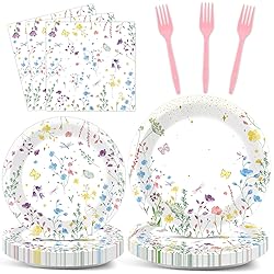 OBUSATT 100 Pcs Wildflower Paper Plates and Napkins