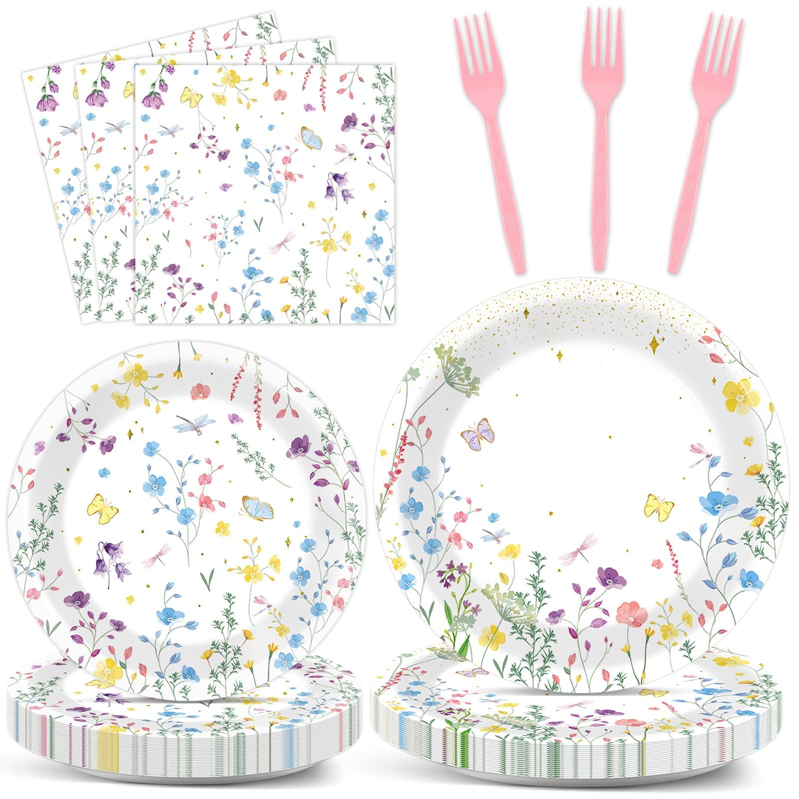 OBUSATT 100 Pcs Wildflower Paper Plates and Napkins