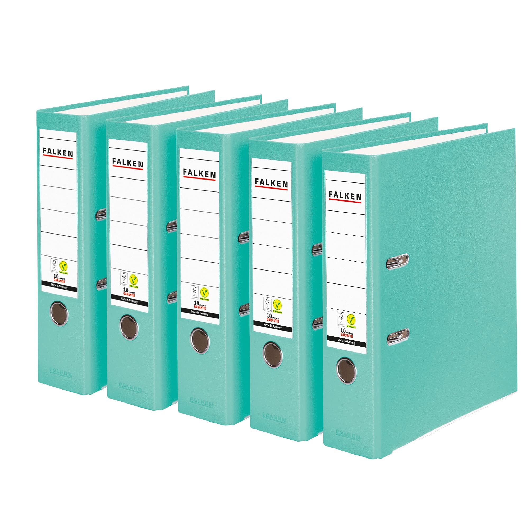 Original Falken 5-pack PP-Color plastic folders. Made in Germany. 8 cm wide DIN A4 pastel colour turquoise vegan ring binder file folder letter file office folder plastic folder slotted folder