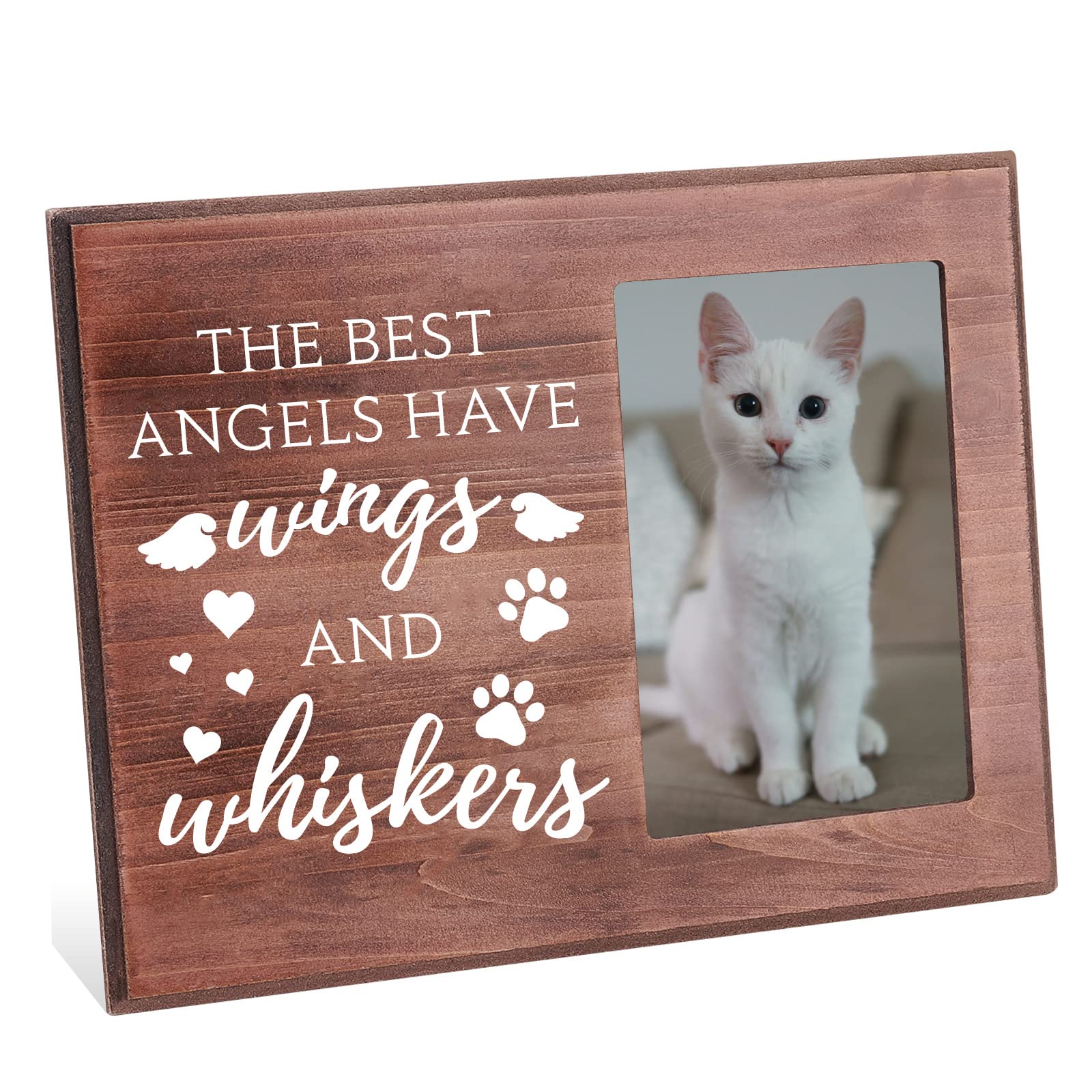 FINGERINSPIRE The Best Angels Have Wings and Whiskers Picture Frame 10x15cm Pet Memorial Picture Frame with Paw Prints Pattern Hanging/Tabletop Wooden Pet Sympathy Gift Frame for Loss of Dog or Cat