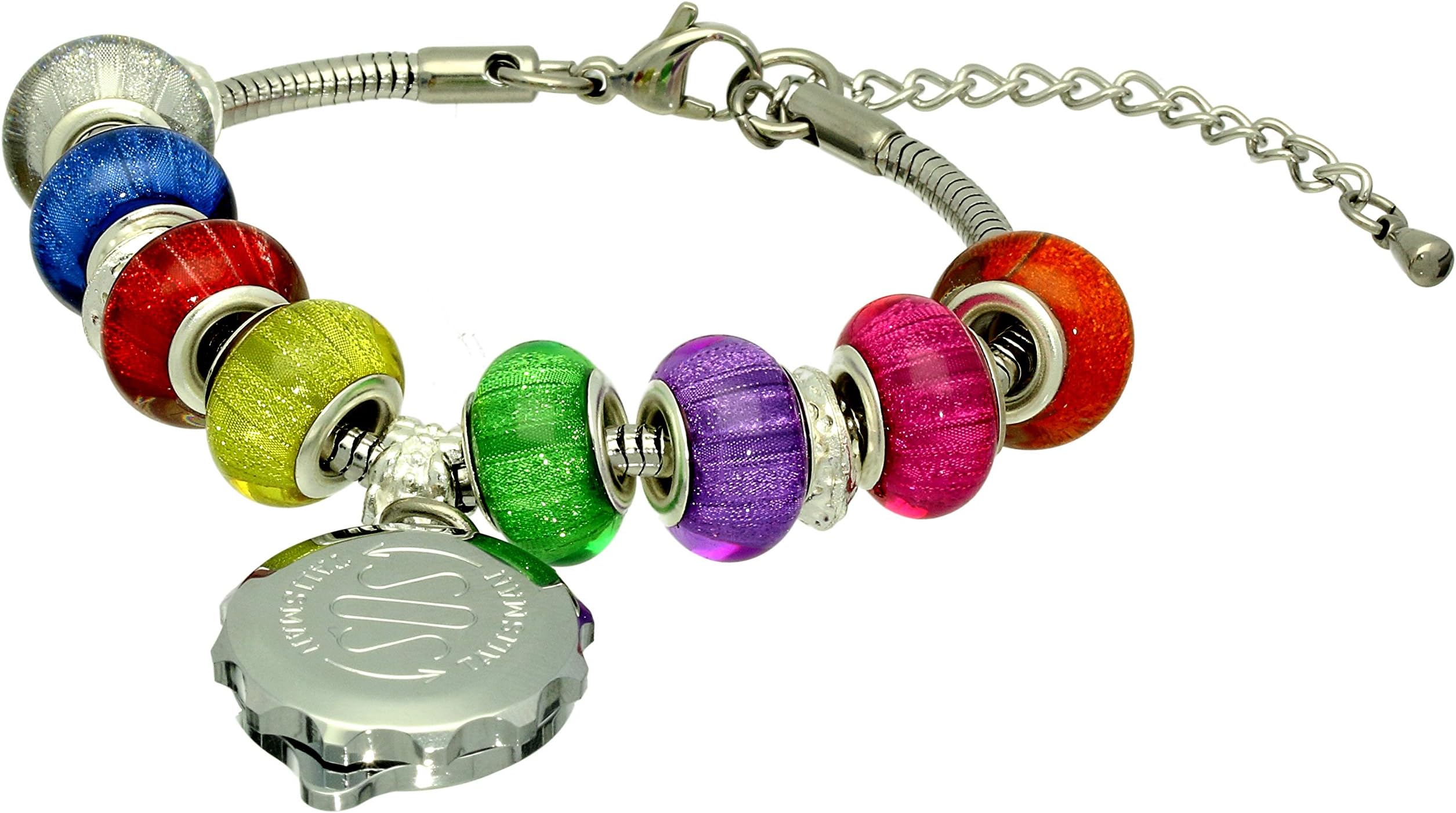 SOS Talisman Pandora Style Bracelet (Saige) with Chrome Plated Capsule - Tudor Rose White