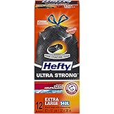 Hefty® Garbage Bags, Ultra Strong Extra Large 140 Litres Black, Drawstring, Arm & Hammer odour neutralizer, 12 Bags