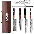 XCHIEF PRO Japan Knife Set, High Carbon Steel Japan Nakiri Santoku Knife Set, Hand Forged Meat Cleaver Butcher Knife with Accessories for Kitchen, Camping BBQ Knives Set with Bag