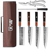 XCHIEF PRO Japan Knife Set, High Carbon Steel Japan Nakiri Santoku Knife Set, Hand Forged Meat Cleaver Butcher Knife with Accessories for Kitchen, Camping BBQ Knives Set with Bag