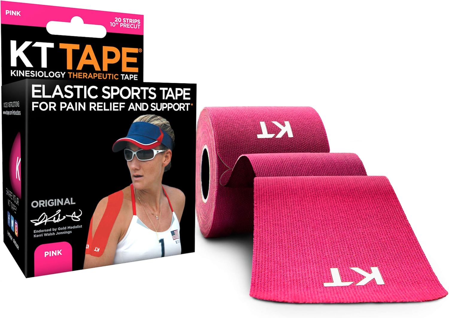 KT Tape Original Cotton Elastic Kinesiology Therapeutic Athletic Tape, 20 Precut 10 inch Strips, Pink, Latex Free, Breathable, Pro & Olympic Choice (KTT-AW-Pink): Sports & Outdoors