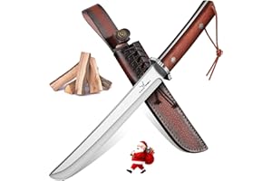 TAN REN Tanto Knife Fixed Blade, 8 Inch Survival Knives with Wooden Handle, Japanese Fixed Blade Knife with Sheath for Camping, Outdoor, Christmas Gift Knives for Men