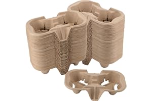 KOHAND 2 Cup Pulp Fiber Drink Carrier, 100 Pack Biodegradable Disposable Take-Out Cup Carriers Holders for Coffee, Hot Cold Drinks, Beverages Transportation, Food Delivery Service 8.6x 4.3x1.7 inch
