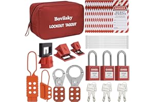 Boviisky Electrical Lockout Tagout Kit - Circuit Breaker Lockouts, Group Lockout Hasps, Lockout Tags, 3 Loto Safety Padlocks, Nylon Ties, Red Bag, Keyed Different
