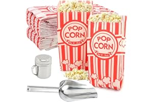 HKZTUY 202 PCS Popcorn Supplies for Popcorn Machine: 200 Individual Bags, Scoop & Salt Shaker, Ideal for Movie Nights, Game Nights, Parties – Movie Theater Style & Individual Snack Servings