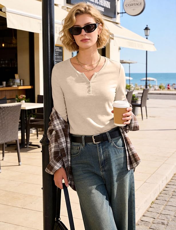 Tshirt V Ausschnitt Damen Oberteil Langarm Elegant Aprikose S