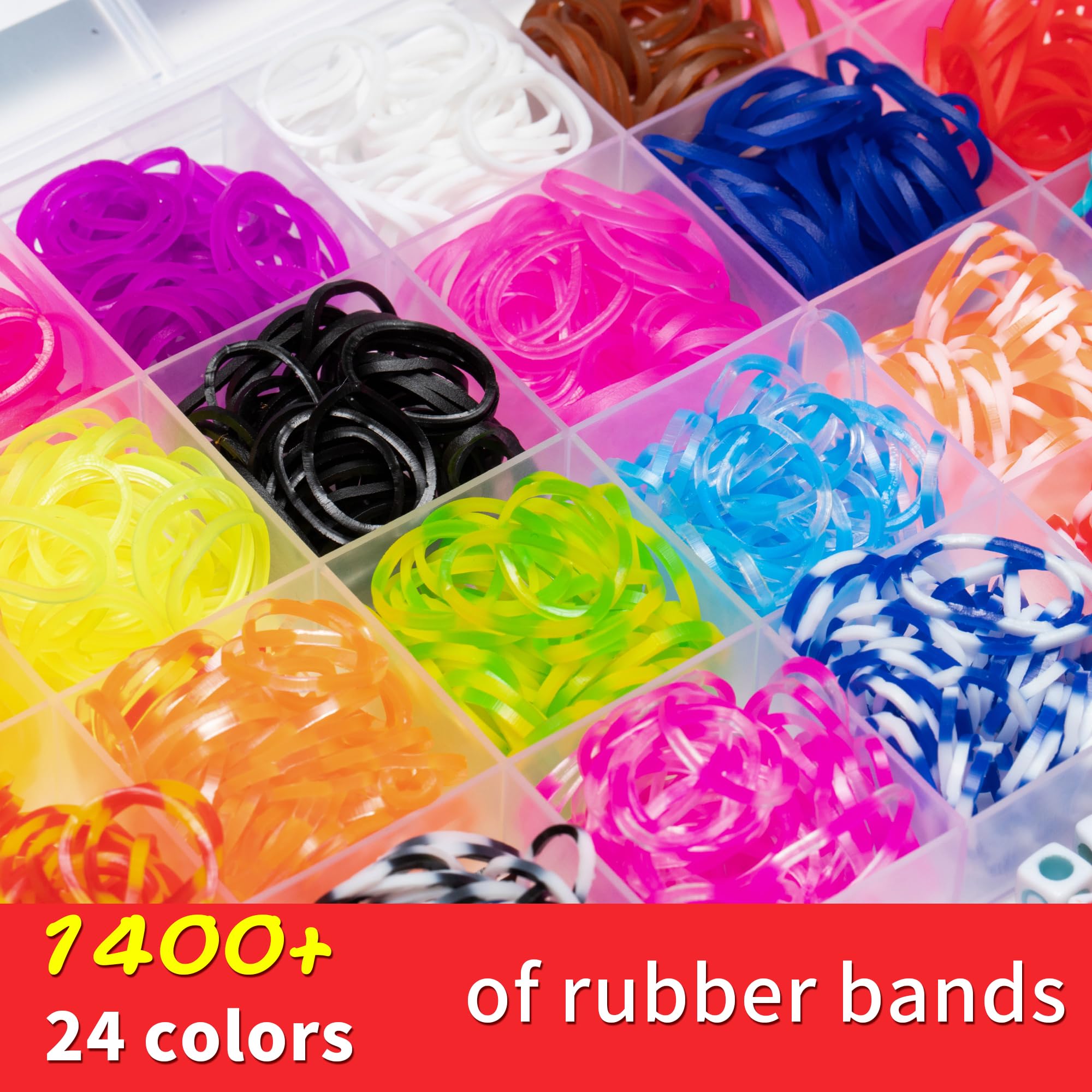 XKDOUS 24 Colors Rubber Band Bracelet Kit, Rubberband Bracelet Making Kit for Kids Ages 6+