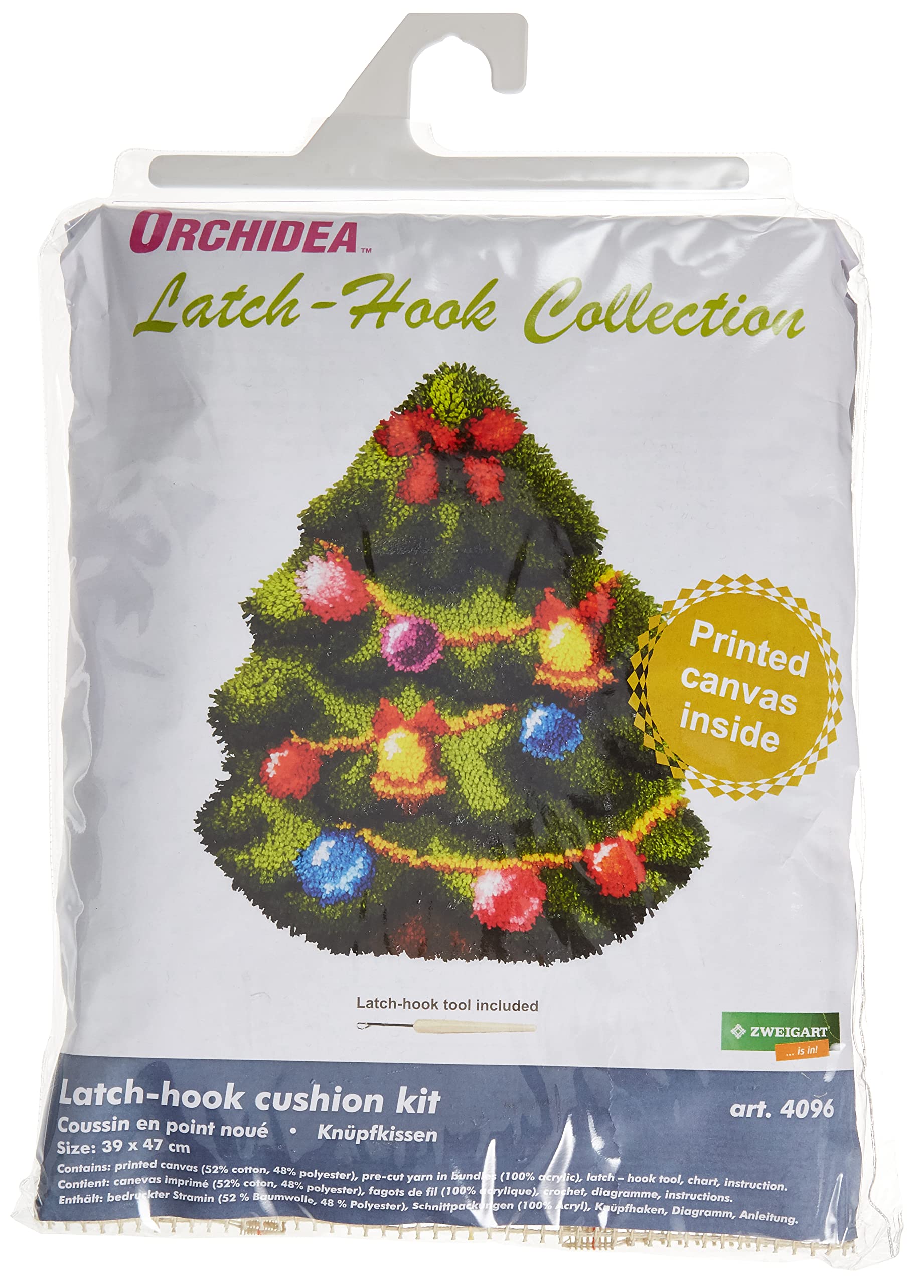 Orchidea Latch Hook Kit: Cushion: Shaped: Christmas Tree, Multi, 39 x 47cm