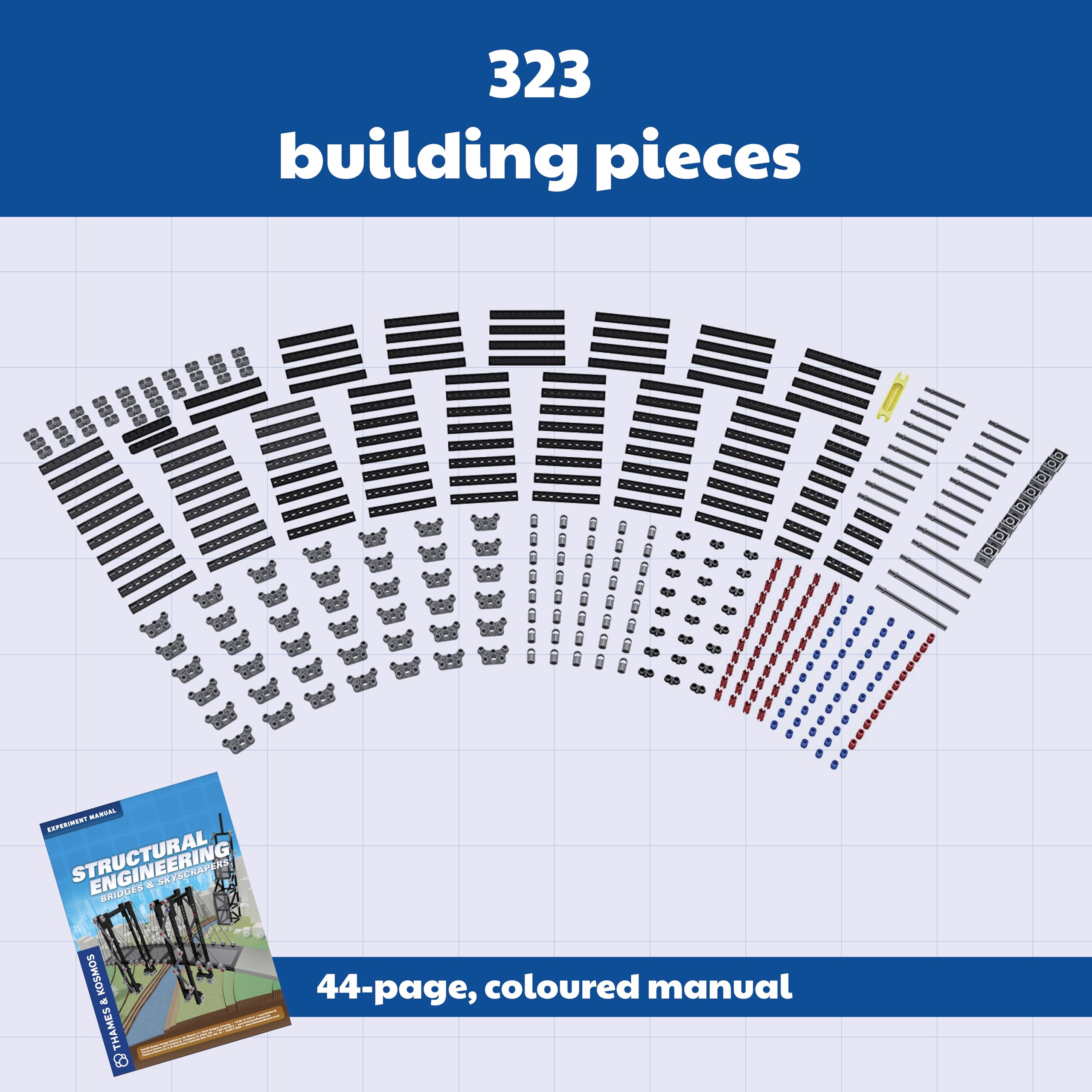 Thames & Kosmos Structural Engineering: Bridges & Skyscrapers | Science & Engineering Kit | Build 20 Models | Learn about Force, Load, Compression, Tension | Parents' Choice Gold Award Winner, Blue