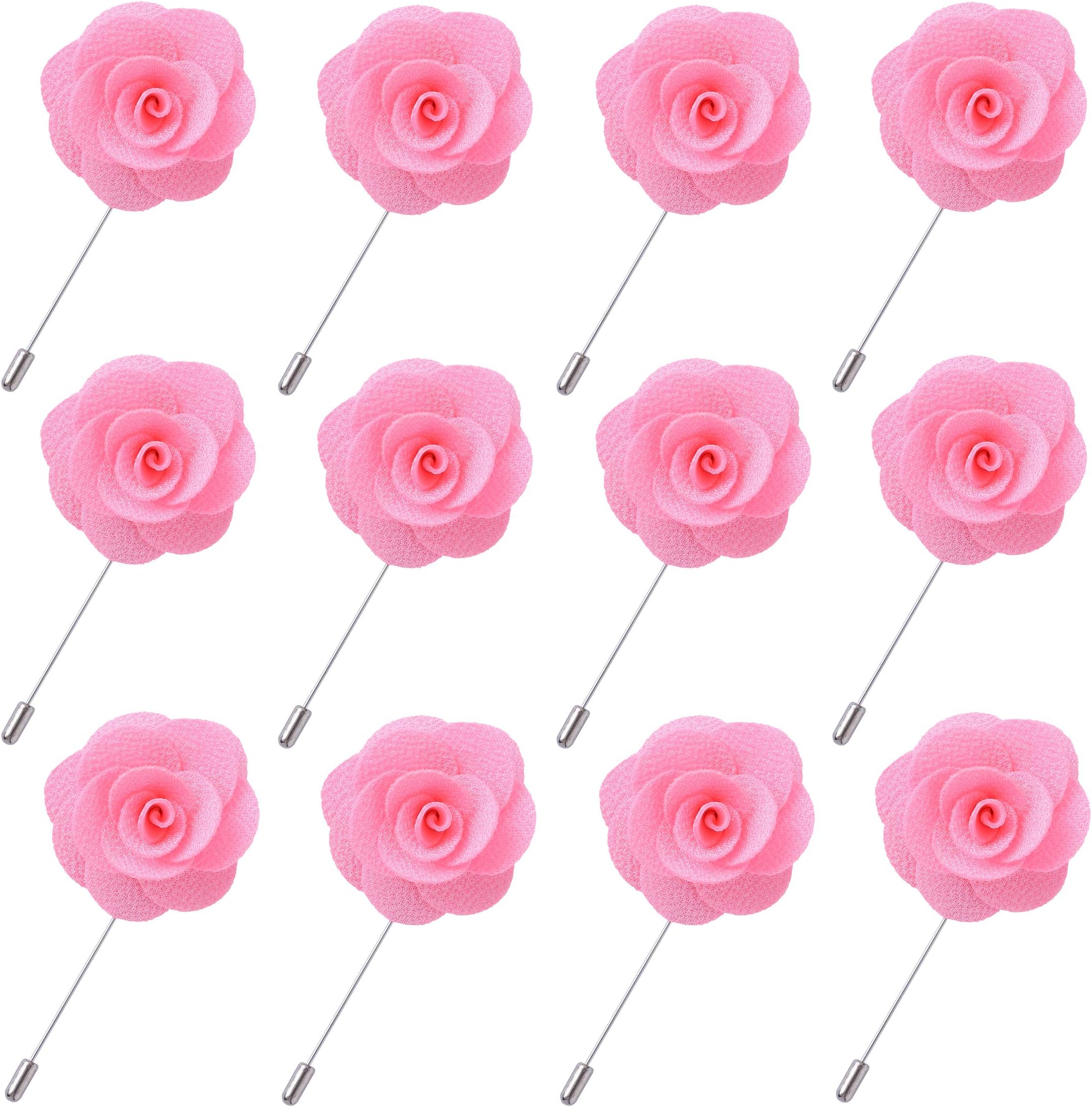 JLIKA Lapel Flower Pin Rose for Wedding Boutonniere Stick (Set of 12 PINS)
