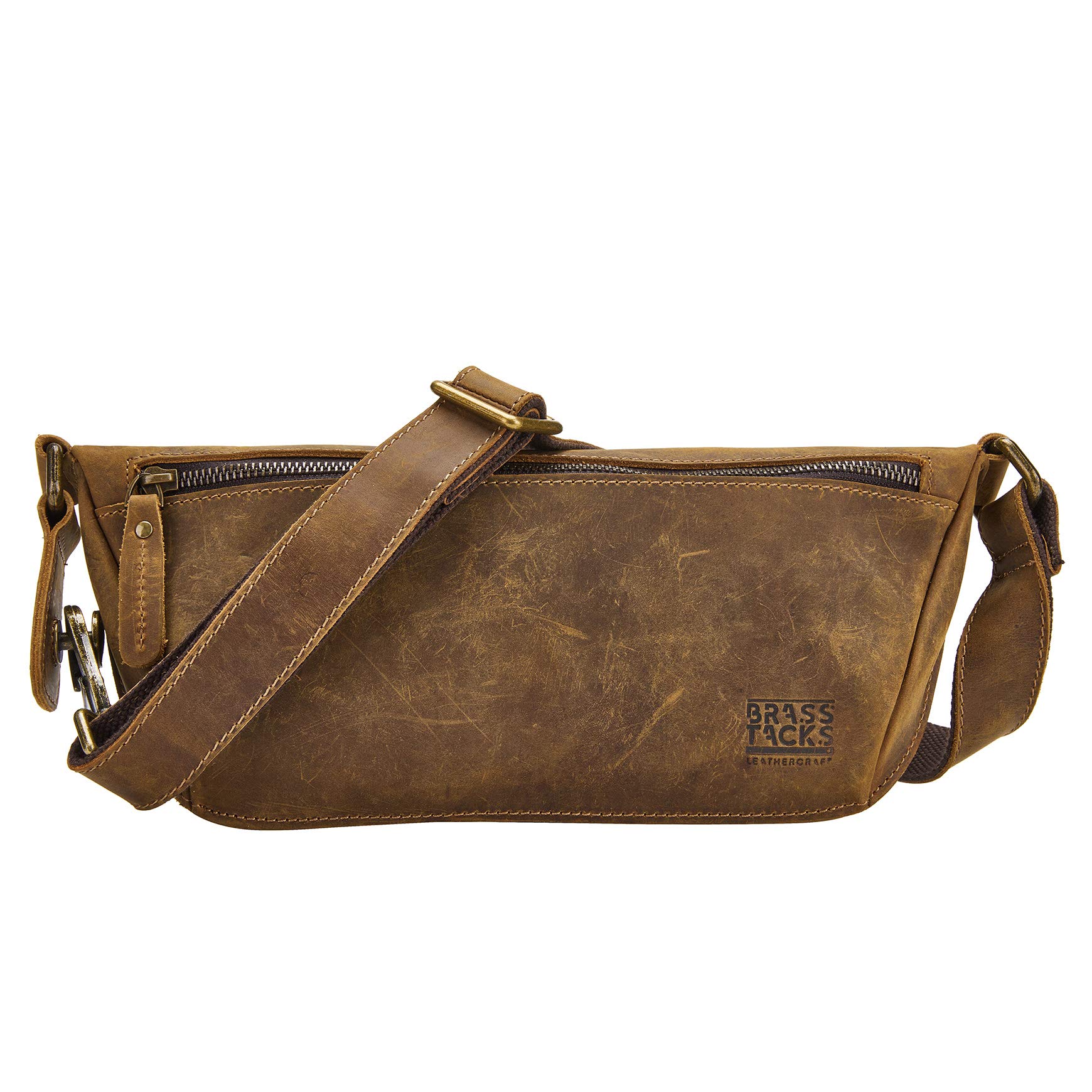 BRASS TACKS Leathercraft Vintage Fanny Pack Waist Bag Genuine Leather for Men Tavel Pouch with Card Slots Water Resistant Waist Bag(Brown)