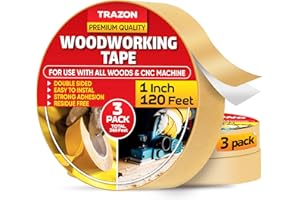 Double Sided Woodworking Tape Super Strong, 3 Pack, 1 Inch x 120 Feet, Wood Crafter Sticky Tool, Two Side Adhesive for Router Templates and CNC Machine, Removable & Residue Free