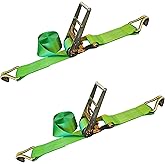Mega Cargo Control J Hook Ratchet Straps, 3" x 30' Heavy Duty Tie Downs for Cargo Hauling, Flatbeds, Trailer (Green, 2 Pack)