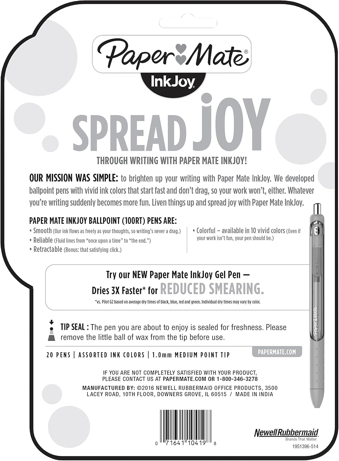 Paper Mate InkJoy 100RT Retractable Ballpoint Pens, Medium Point, Assorted, 20 Pack (1951396) : Office Products