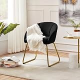 Yaheetech Velvet Tub Chair Vanity Chair with Golden Metal Legs Black view 5