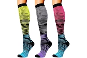 Double Couple 3 Pairs Compression Socks for Women Men 20-30mmhg Knee High Stocking for Sports Running Travel Nurses
