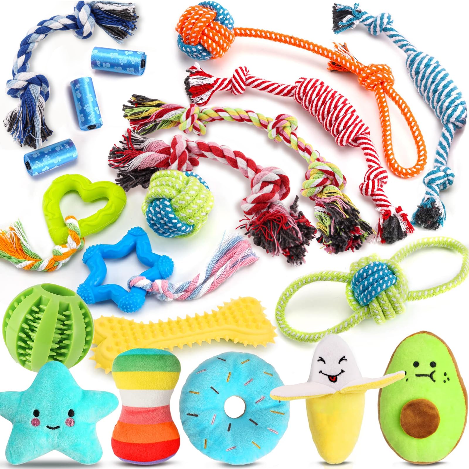 Leipple 20 Pack Luxury Dog Chew Toys for Puppy, Cute Small Dog Toys with Ropes Chew Toys, Interactive Dog Toys and Squeaky Puppy Toys for Small Dogs(B-Style)