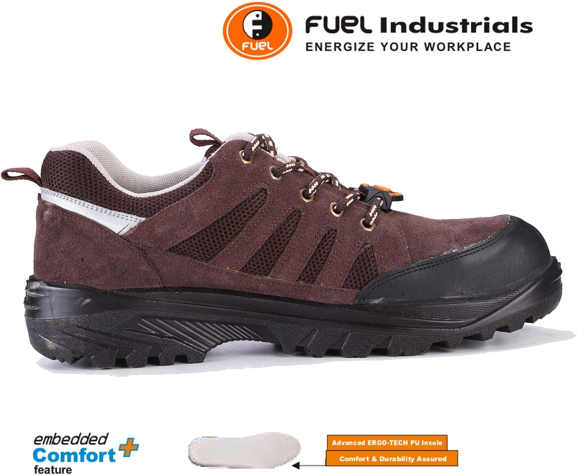 Fuel Industrials Premium Advanced ERGO-TECH PU Insole Torpedo Leather Steel Toe Safety Shoes with Comfort & Durability Assured (6, Brown)