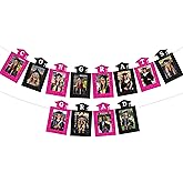 Hot Pink Graduation Photo Banner Glitter Congrats Grad Photo Cards Banner Pink and Black Bachelor Cap DIY Picture Hanging Decor Grad Photos Props for Girls Graduation Party Supplies