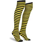 Skeleteen Black and Yellow Socks - Over the Knee Striped Thigh High Costume Accessories Bumble Bee Stockings for Women and Kids