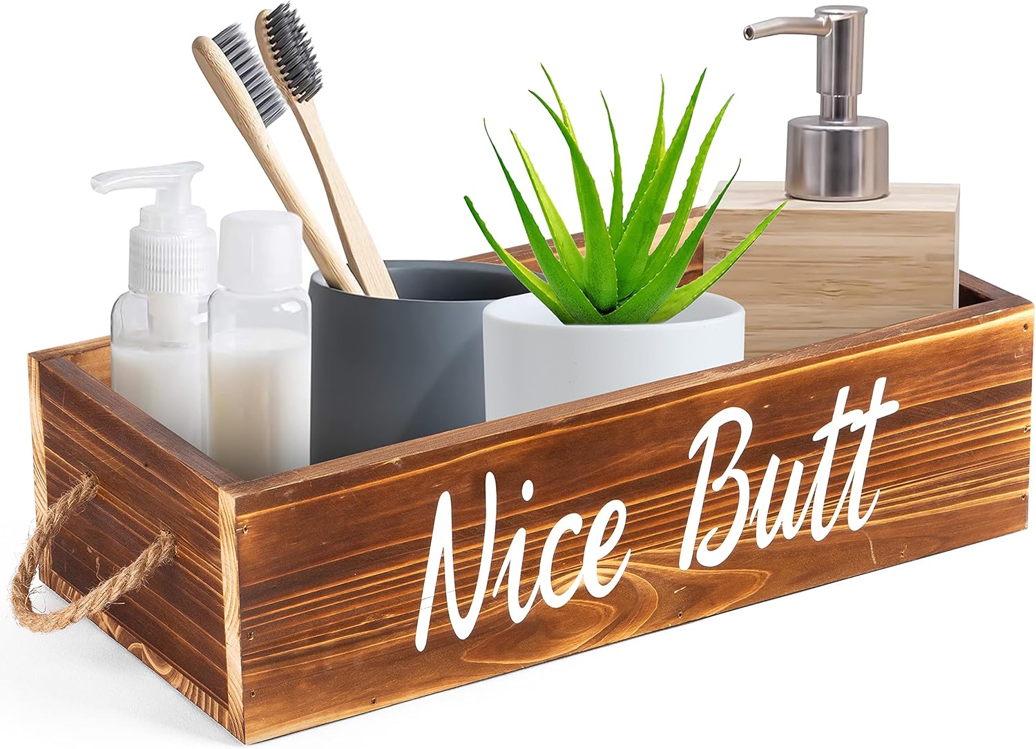 Hello Sweet Cheeks Bathroom Decor Box - 2 Sided Funny Toilet Paper Box Holder - Perfect for Farmhouse Bathroom Decor - Back of Toilet Organizer - Rustic Home Decor - Bathroom Decor Box Toilet (Brown)