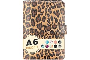 CONVEND A6 Refillable 6 Ring Faux Leather Budget Binder,Mini Notebook Binder Cover for A6 Filler Paper,Loose Leaf Personal Planner Cover with Magnetic Buckle Closure (Leopard)