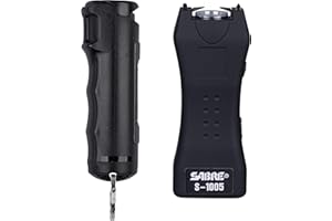 SABRE Pepper Spray & 2-in-1 Stun Gun with Flashlight, Self Defense Kit, Fast Flip Top Safety, Finger Grip for Better & Faster Aim, Painful 1.60 µC Charge, 120 Lumen LED Light, Rechargeable, 0.54 fl oz