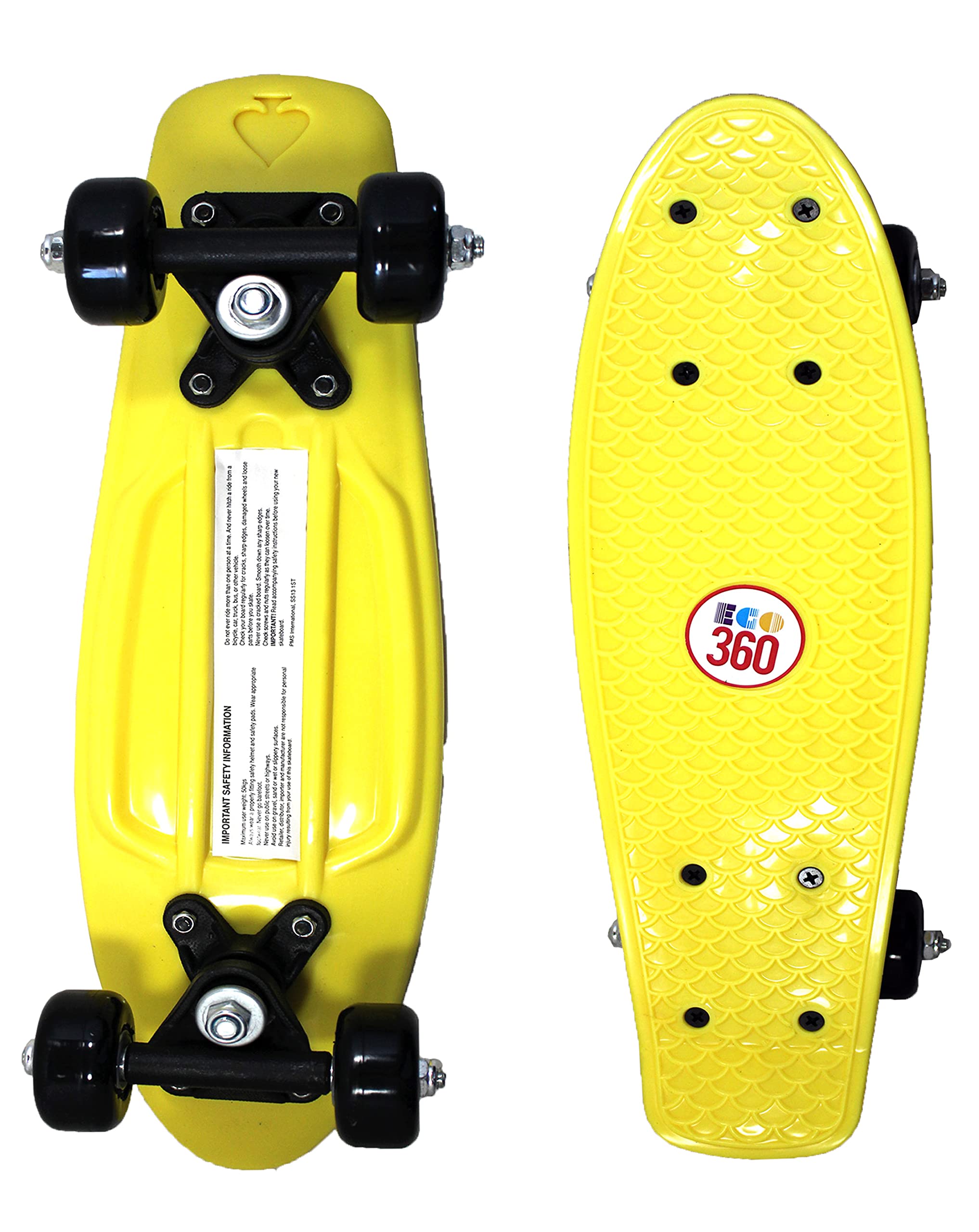 16" / 22" Kids Cruiser Skateboard Mini Complete Skateboard for Children Beginners Girls Boys Unisex Retro Skaters Skatepark 6 COLOURS (Yellow 16 inch)