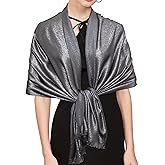 Gragengs Women's Sparkling Metallic Pashmina Shawls and Wraps Long Party Scarf Solid Color Two Tone