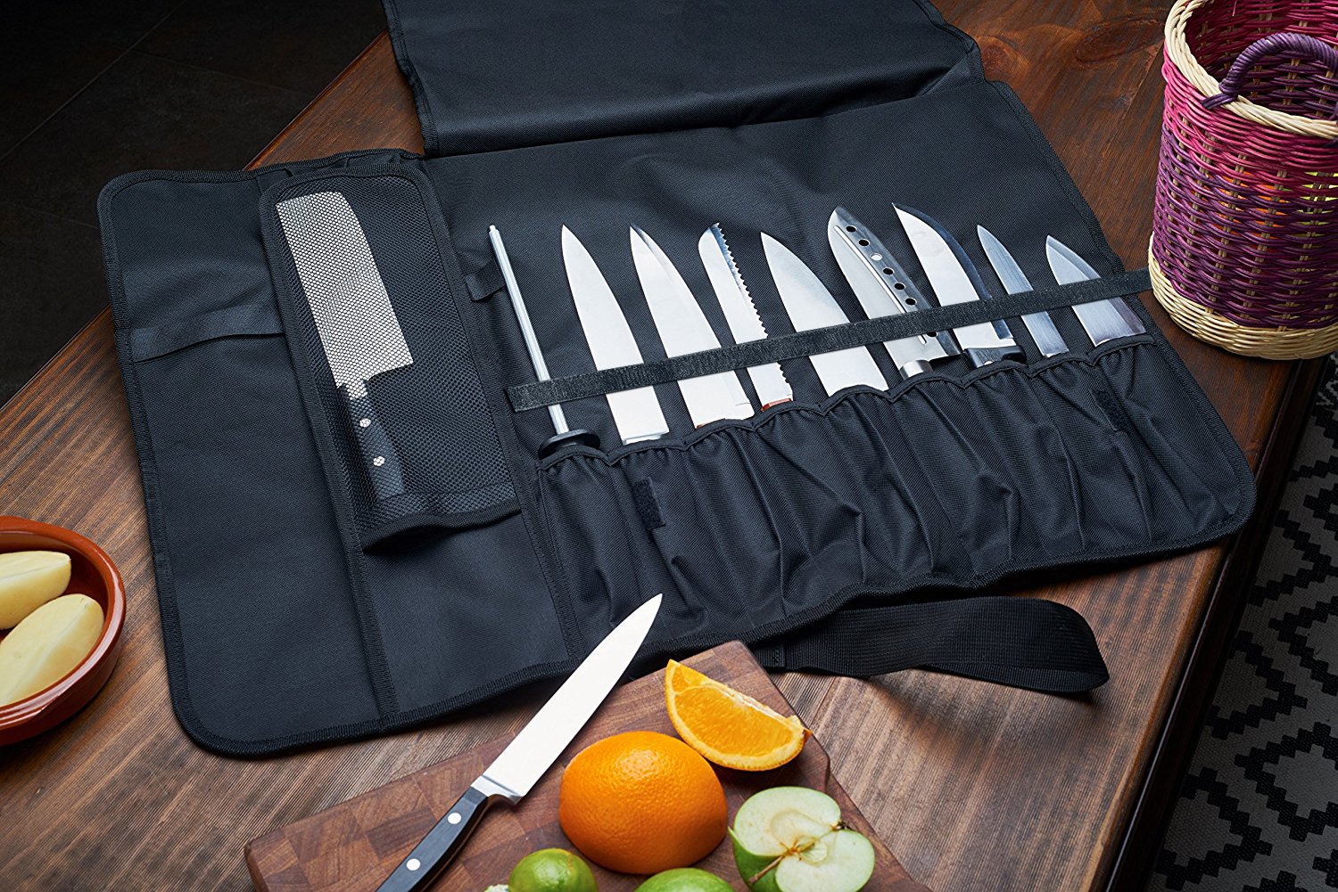 Chef Knife Roll Bag (17 Slots) Holds 12 Knives, Meat Cleaver and
