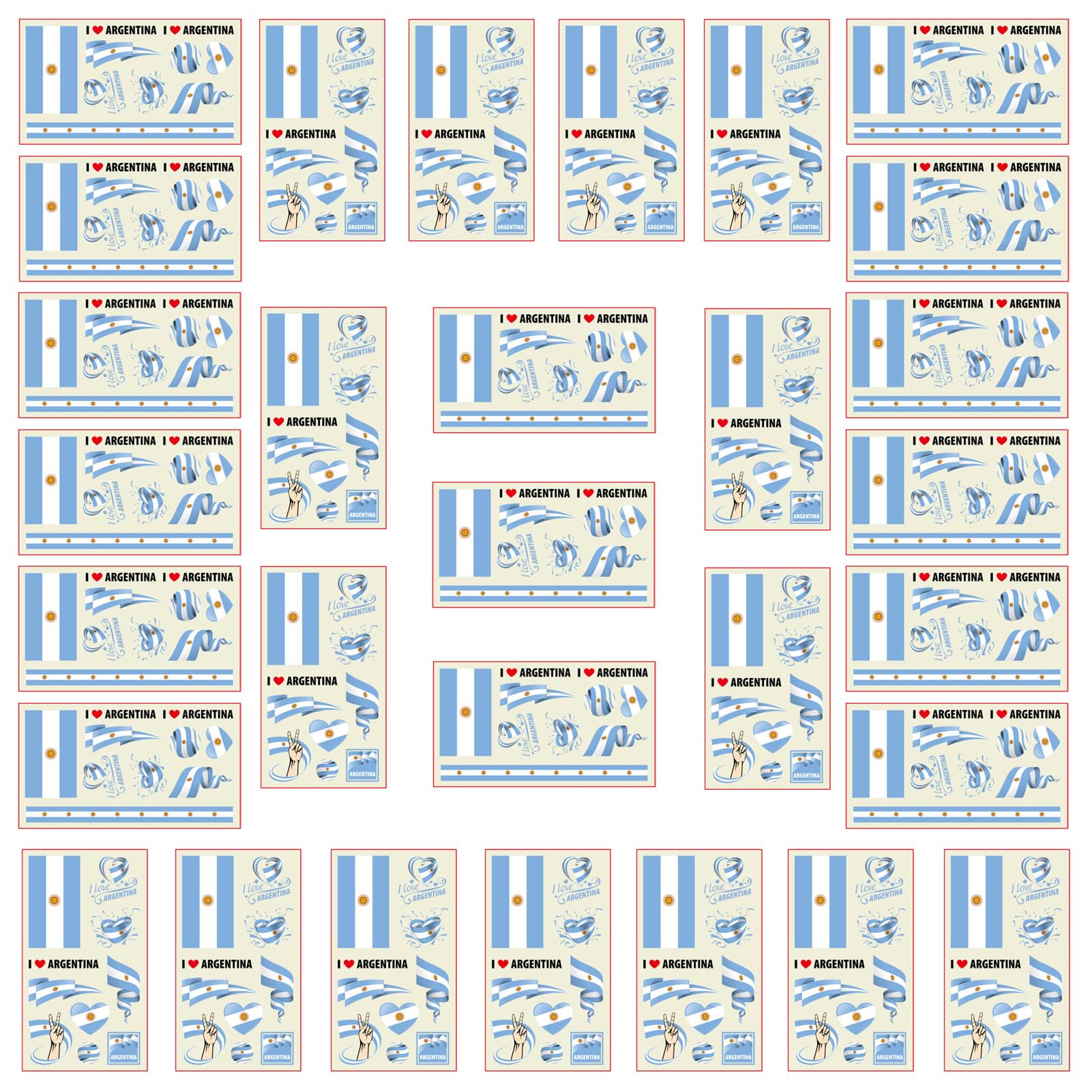 Autousa 30x Temporary Tattoos of Argentine Flag for International Competitions 2024 European Championship Football World Cup Face Waterproof Flags Stickers (30 Sheets）
