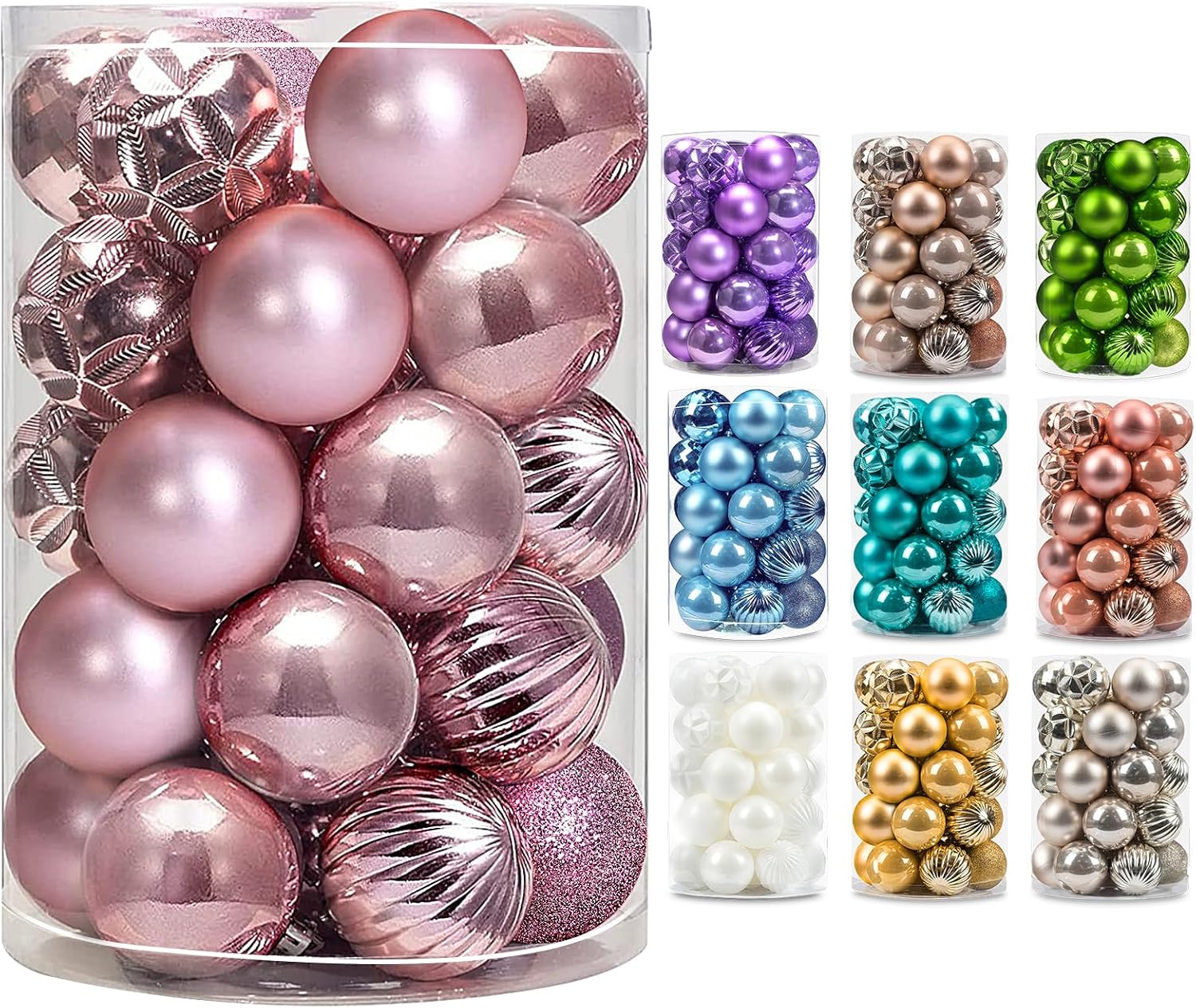 Ornaments - AMS Plastic Christmas Ball Ornaments Exquisite Colorful Balls Decorations Pendant Pack of 34pcs (40mm, Pink)