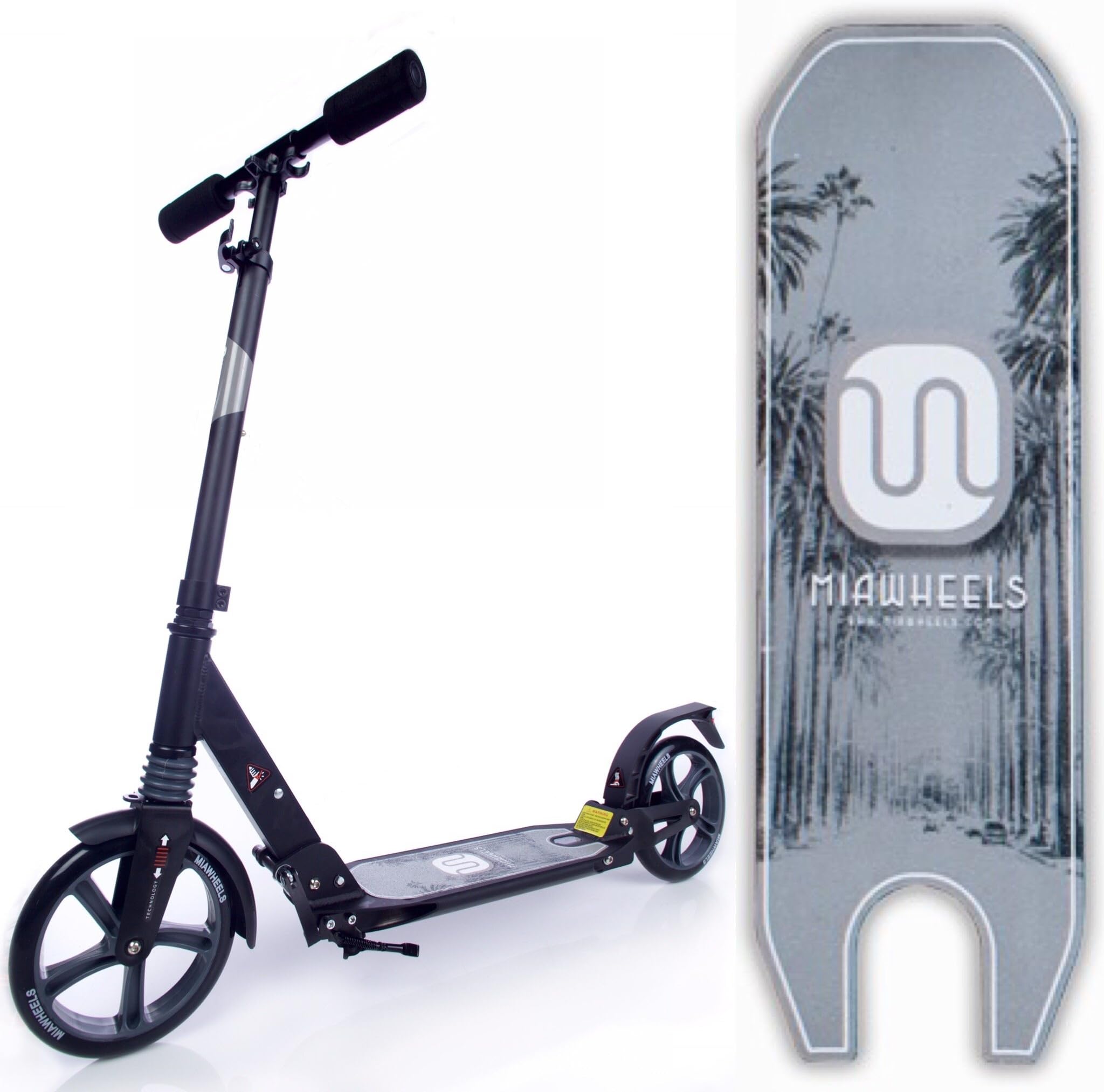 MIAWHEELS Adjustable & Foldable + Suspension+ Strap+Reflective+ Long Rear Brake, Aluminium Kick Scooter