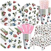 YJRJSC Berry Birthday Party Supplies - Blueberry Strawberry Party Decorations Tableware, Paper Plate, Cup, Napkin, Tablecloth, Cutlery, Berry Sweet Birthday Baby Shower Table Decorations | Serve 24