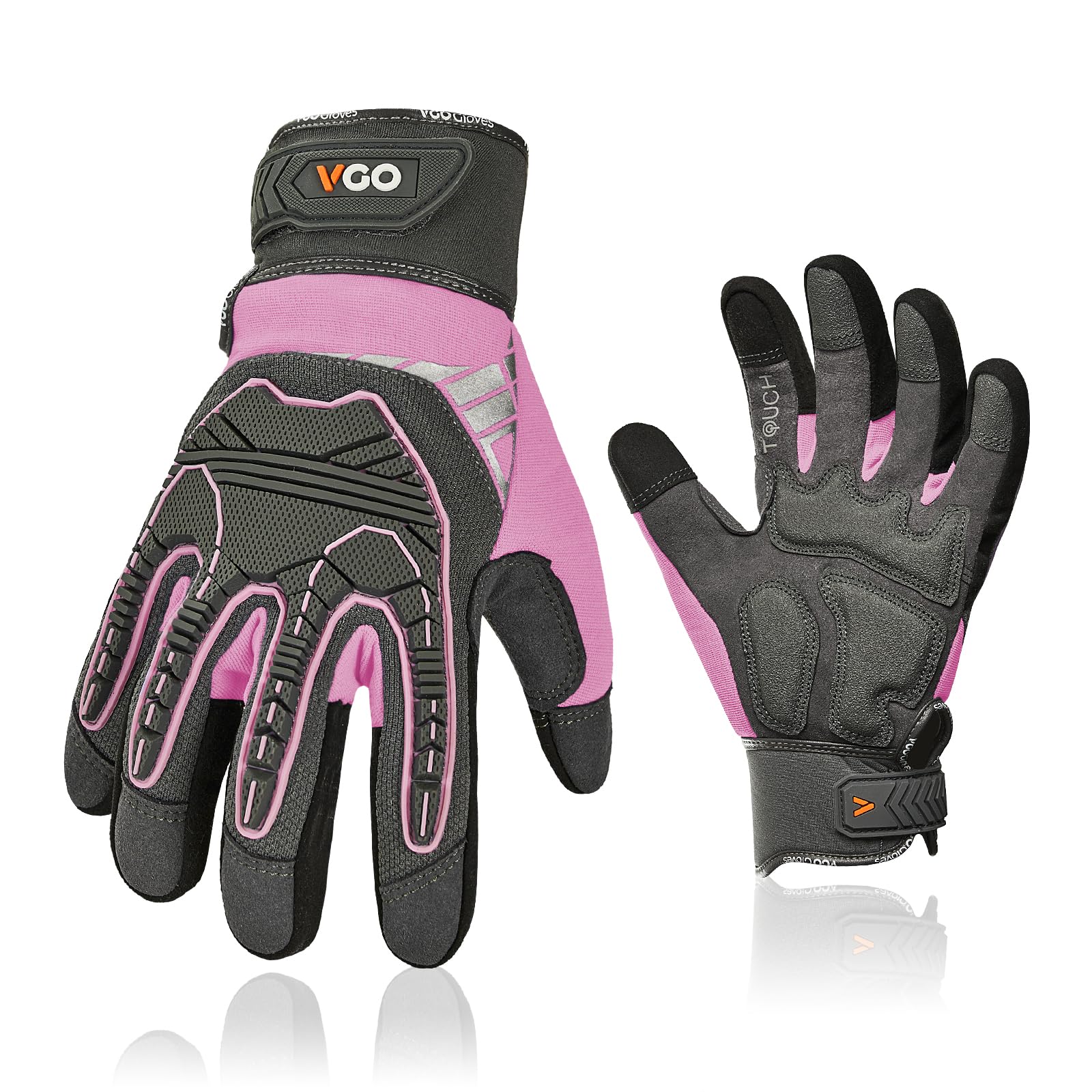 Vgo... Heavy Duty Work Gloves for Women, Synthetic Leather Yardwork Gardening, Impact Protection Construction, Vibration Reduction Mechanic, Touchscreen 1Pair SL8849IP (Pink, S) — image 1