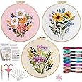 OFFIZON 3 PCS Embroidery Kit for Beginners - Cross Stitch DIY Craft Set, Flower Embroidery Accessories & Hoop Included, Hand 
