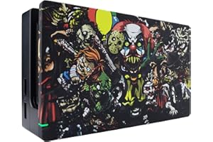 eXtremeRate Custom Soft Touch Grip Faceplate for Nintendo Switch Dock, Scary Party Patterned DIY Replacement Housing Shell fo