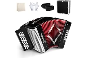 ROWADTIM Accordion - 31 Key Diatonic, 12 Bass Buttons (G/C/F Tuning), Push-Pull Isochord Design, Beginner-Friendly Adult Set with Case, Gloves & Cleaning Wipes (Black)