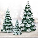 ZTTM 3 Pack Christmas Tree Figurine for Department 56 Villages Winter Pines | Christmas Tree Figurines for Home Entrance Display Windows Desks Decorative Items Tabletop Decoration