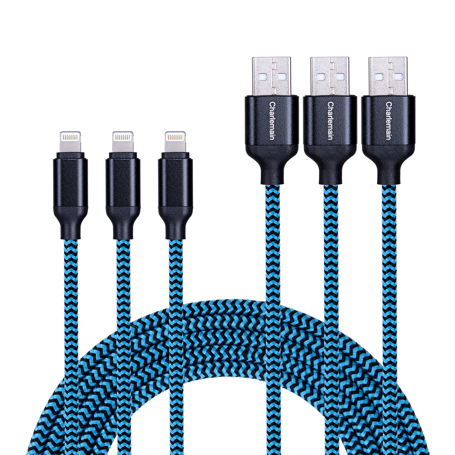 New 3 Pack 10 Foot Apple MFi Certified Extra Long Nylon Lightning