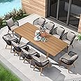 PURPLE LEAF 11 Pieces Patio Dining Set Wicker Outdoor Furniture Rectangular Table and Chairs Set for Garden Deck Teak-Finish Aluminum Frame Backyard Kitchen Set, Cushions and Pillows Included