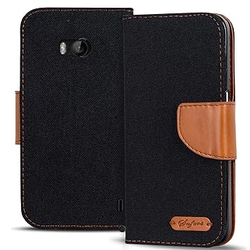 Verco Lumia 930 Hülle, Schutzhülle für Nokia Lumia 930 Tasche Denim Textil Book Case Flip Case - Klapphülle Schwarz